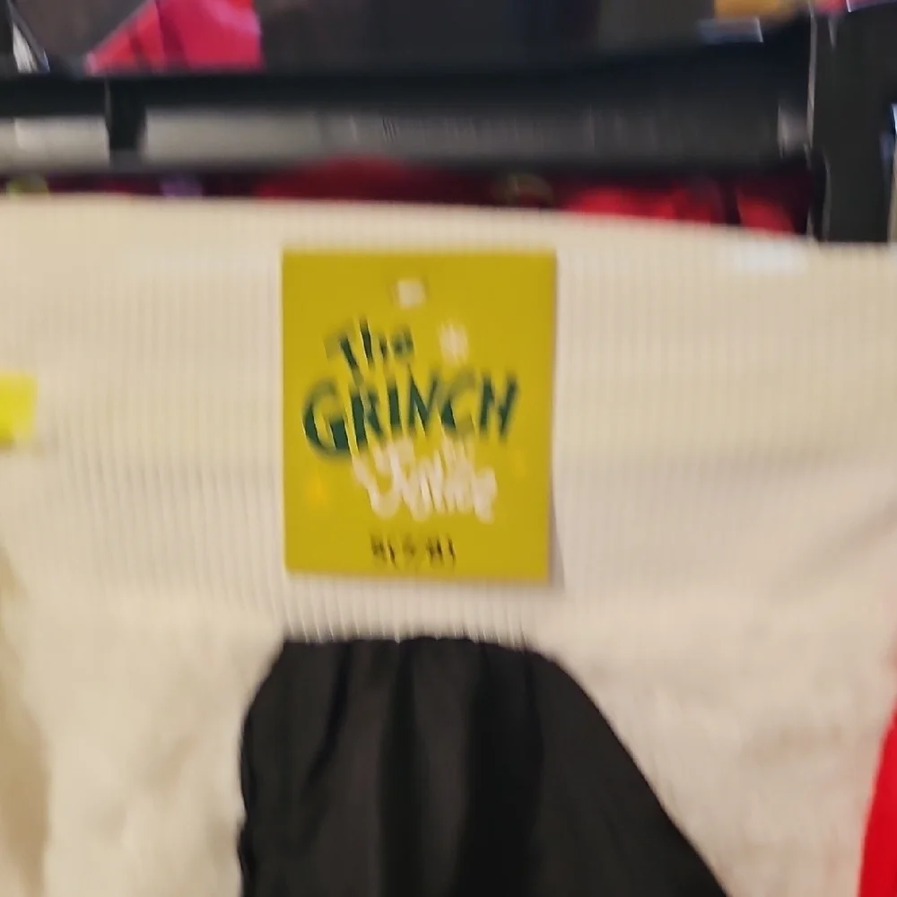 Justice NWT Girls Cream and Black Fleece  Bottoms With Grinch Detail